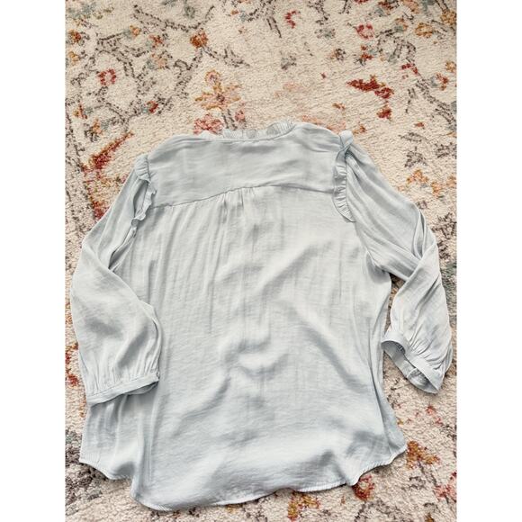 Women's Lauren Conrad light blue Ruffled Button-Up Long Sleeve Blouse Size small - Picture 15 of 15